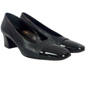 Vintage Amalfi Black Block 2” Heels Pumps with Patent Toe